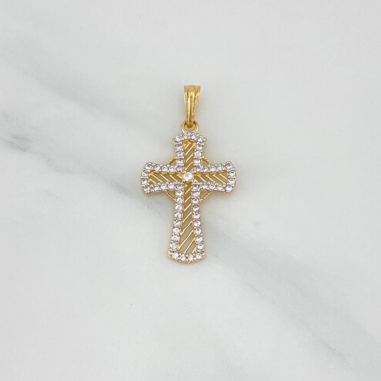 Pendant Cross Lines 1.9 g / 1 1/4 in Two Golds Yellow White 18K
