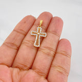 Pendant Cross Lines 1.9 g / 1 1/4 in Two Golds Yellow White 18K