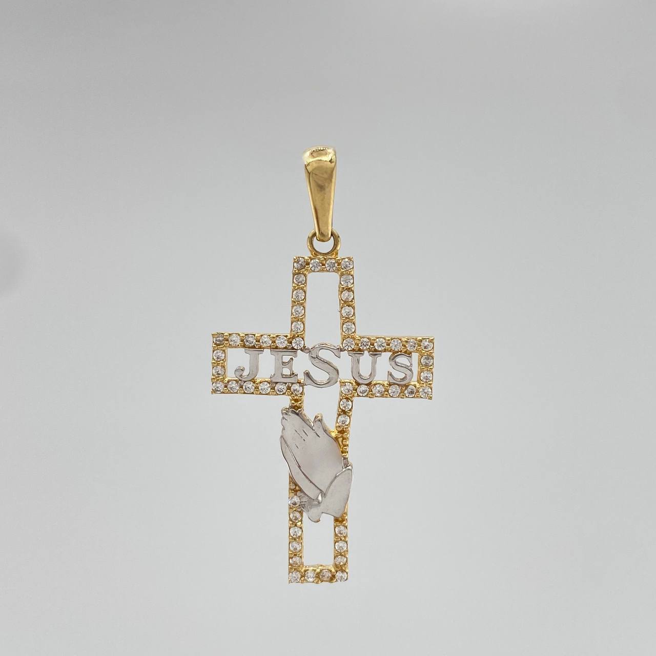 Pendant Cross Jesus 2.3 g / 1 1/2 in Two Golds Yellow White 18K