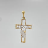 Pendant Cross Jesus 2.3 g / 1 1/2 in Two Golds Yellow White 18K