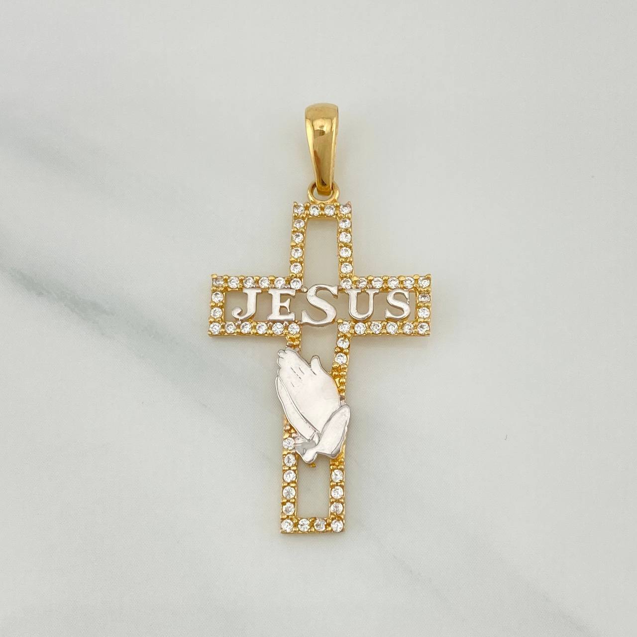 Pendant Cross Jesus 2.3 g / 1 1/2 in Two Golds Yellow White 18K