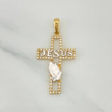 Pendant Cross Jesus 2.3 g / 1 1/2 in Two Golds Yellow White 18K
