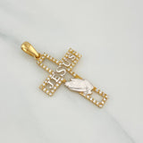 Pendant Cross Jesus 2.3 g / 1 1/2 in Two Golds Yellow White 18K