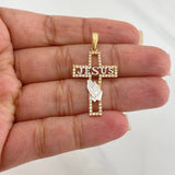 Pendant Cross Jesus 2.3 g / 1 1/2 in Two Golds Yellow White 18K