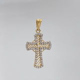 Pendant Cross Lines 1.9 g / 1 1/4 in Two Golds Yellow White 18K