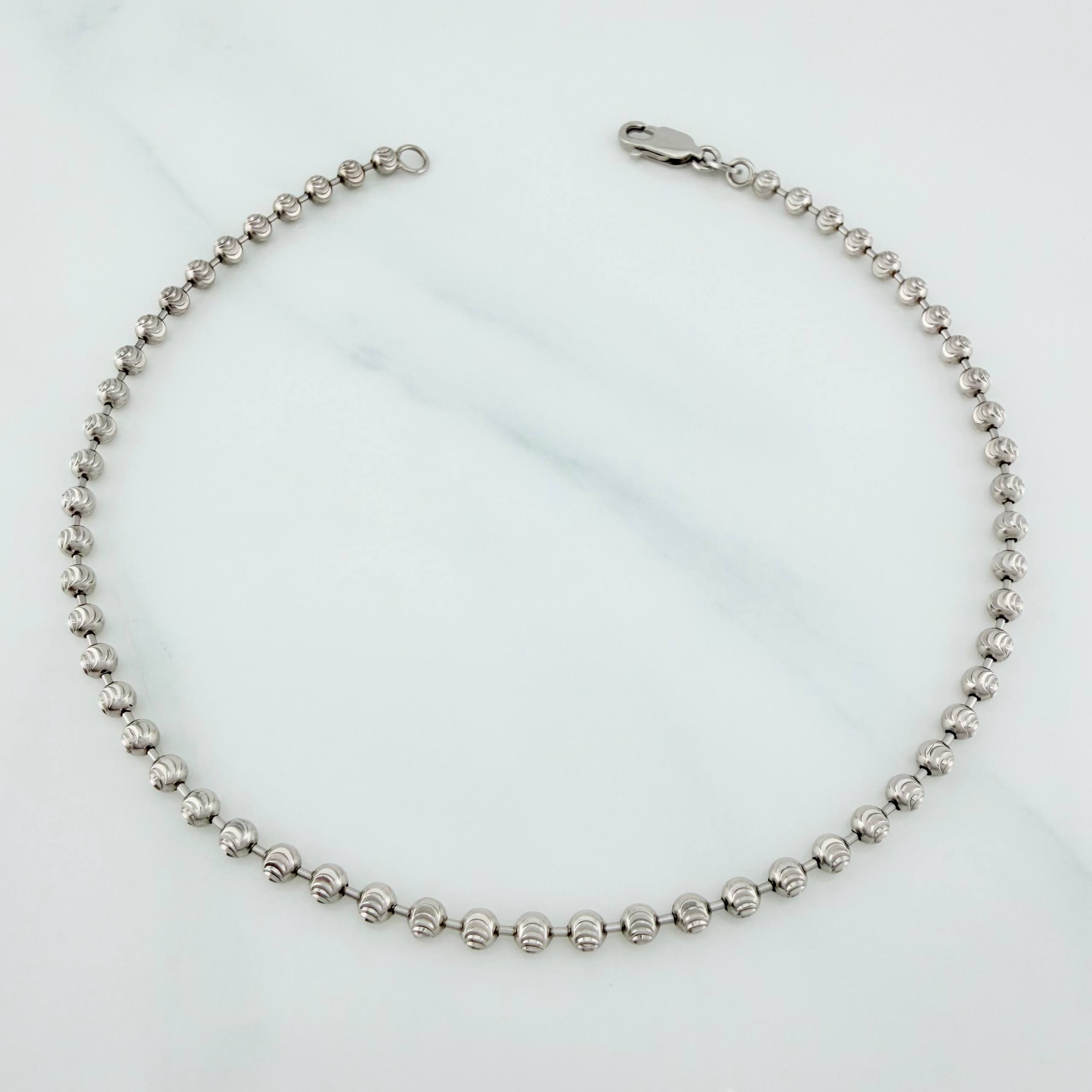 Tobillera Militar Media Luna 7.55 g / 10 in / 3 mm Oro Blanco 18K
