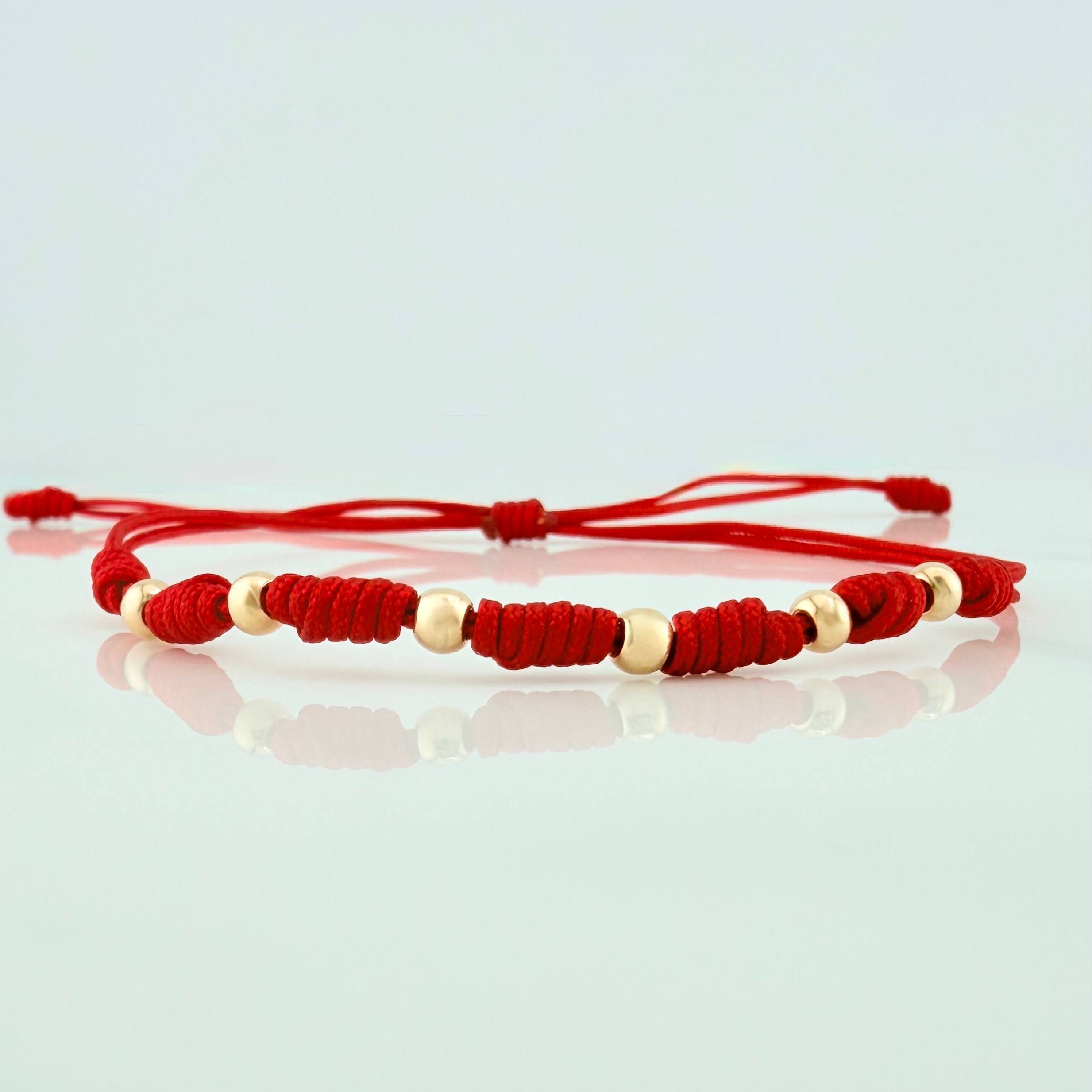 Red Woven Bracelet 7 Knots 6 Units / 3mm 18K Yellow Gold