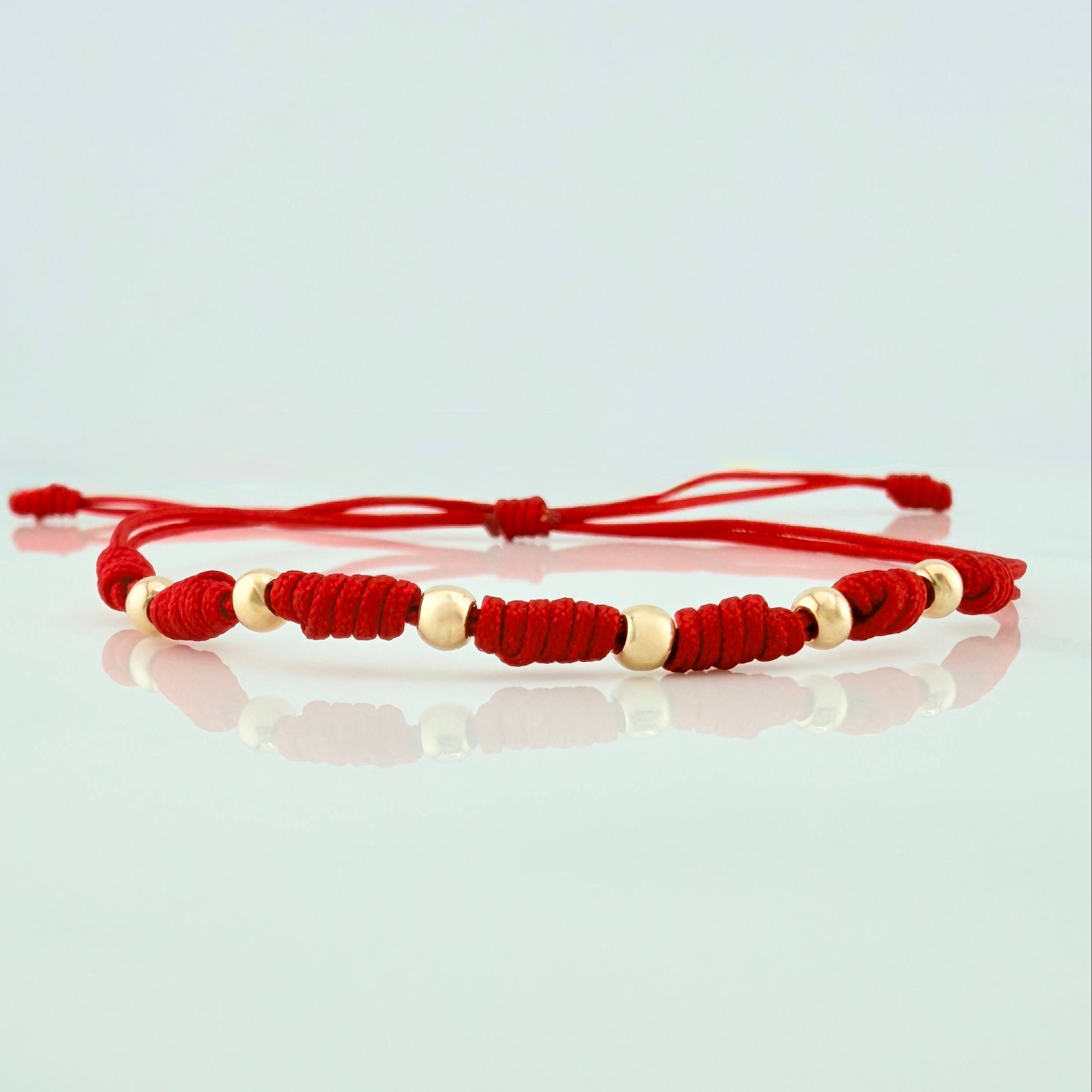 Red Woven Bracelet 7 Knots 6 Units / 3Mm 18K Yellow Gold