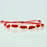 Red Woven Bracelet 7 Knots 6 Units / 3Mm 18K Yellow Gold