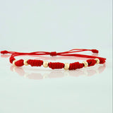Red Woven Bracelet 7 Knots 6 Units / 3mm 18K Yellow Gold