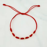 Red Woven Bracelet 7 Knots 6 Units / 3mm 18K Yellow Gold