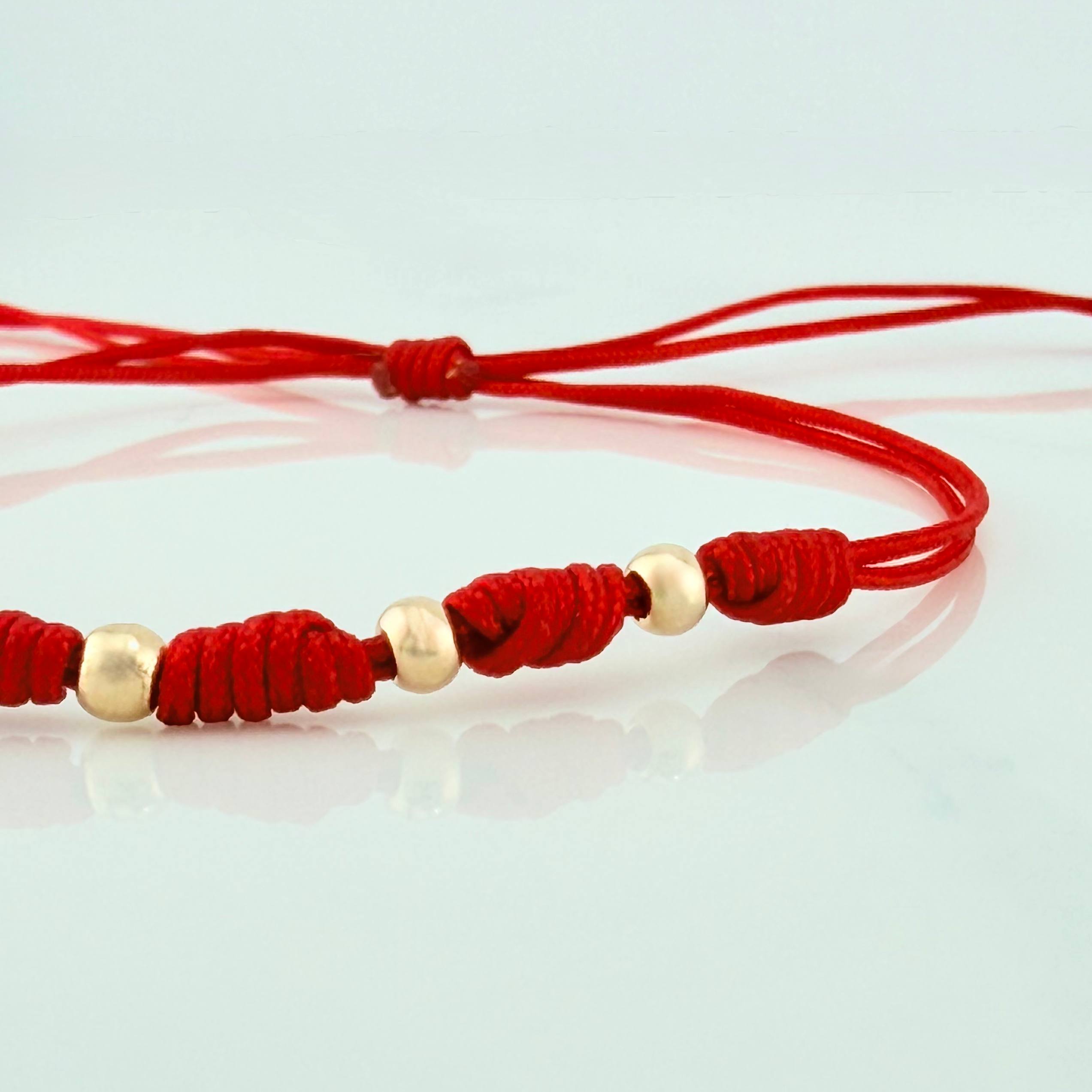 Red Woven Bracelet 7 Knots 6 Units / 3mm 18K Yellow Gold