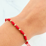 Red Woven Bracelet 7 Knots 6 Units / 3mm 18K Yellow Gold