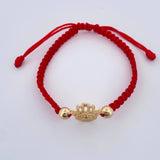 Pulsera Tejida Roja Mano Hamsa 1.55gr / 5mm Oro Amarillo 18K %