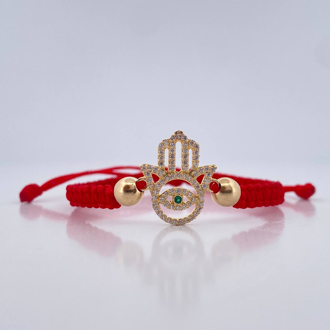 Pulsera Tejida Roja Mano Hamsa 1.55gr / 5mm Oro Amarillo 18K %