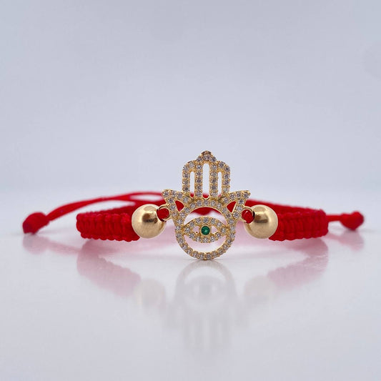 Pulsera Tejida Roja Mano Hamsa 1.55gr / 5mm Oro Amarillo 18K %