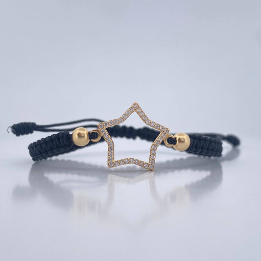 Pulsera Tejida Negra Estrella 1.1gr / 4mm Oro Amarillo 18K %