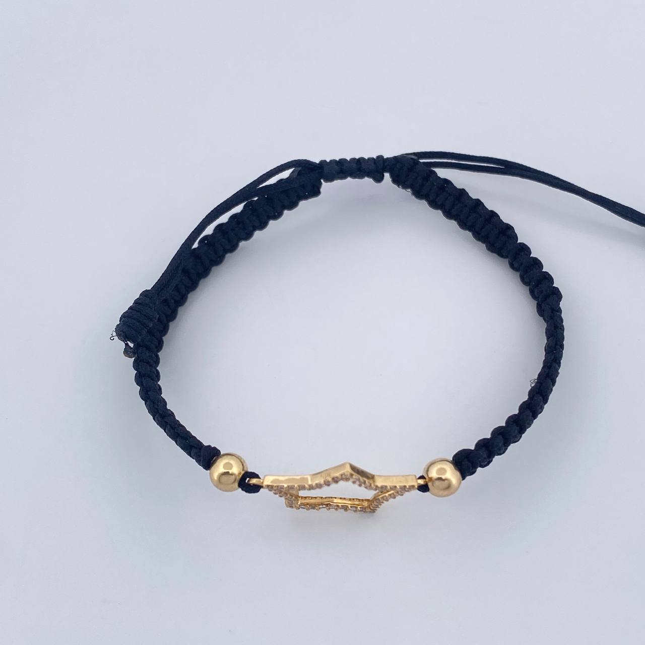 Pulsera Tejida Negra Estrella 1.1gr / 4mm Oro Amarillo 18K %
