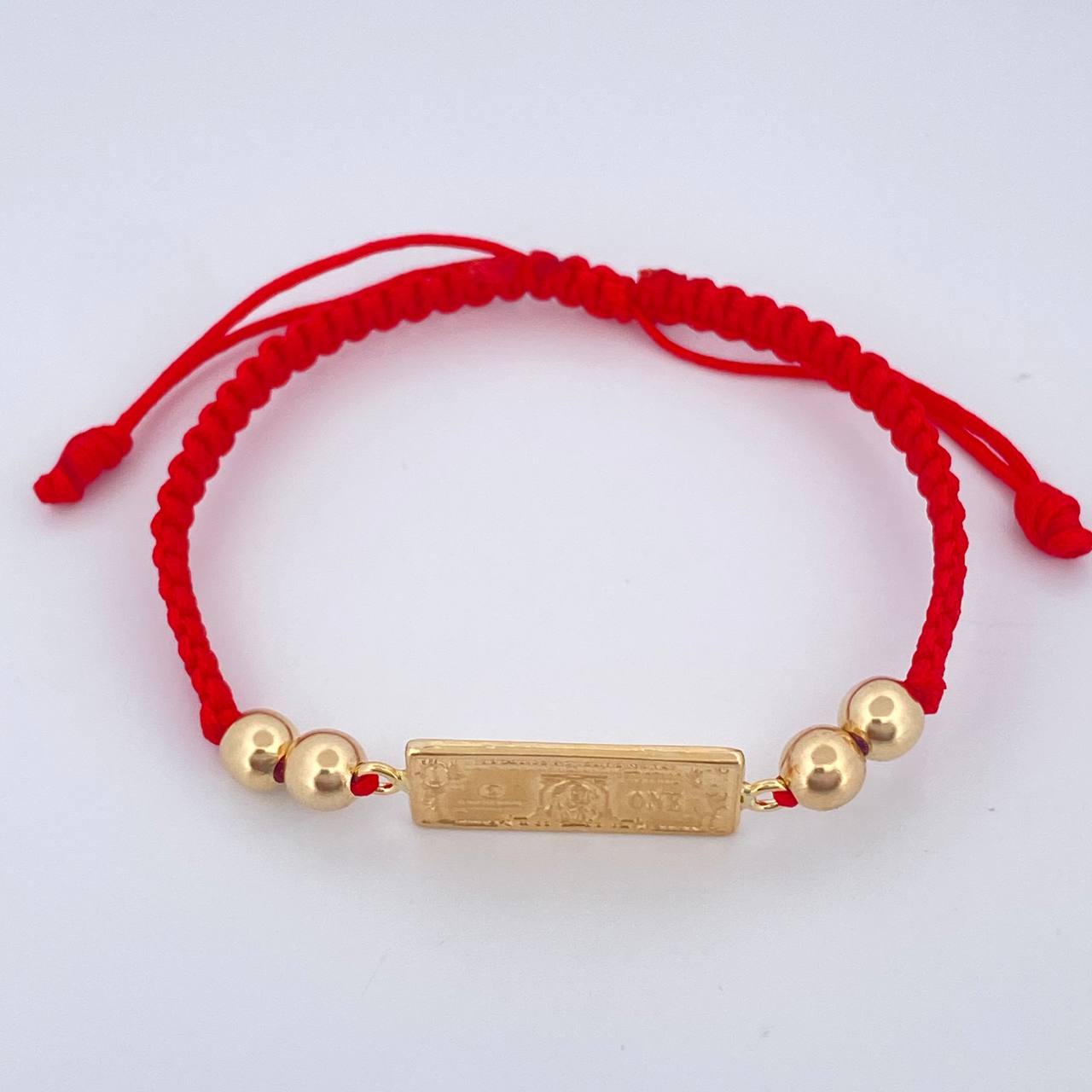 Pulsera Tejida Roja Billete Dólar 2gr / 5mm Oro Amarillo 18K %