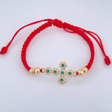 Pulsera Tejida Roja Cruz Tupida 2.1gr / 4mm Oro Amarillo 18K %