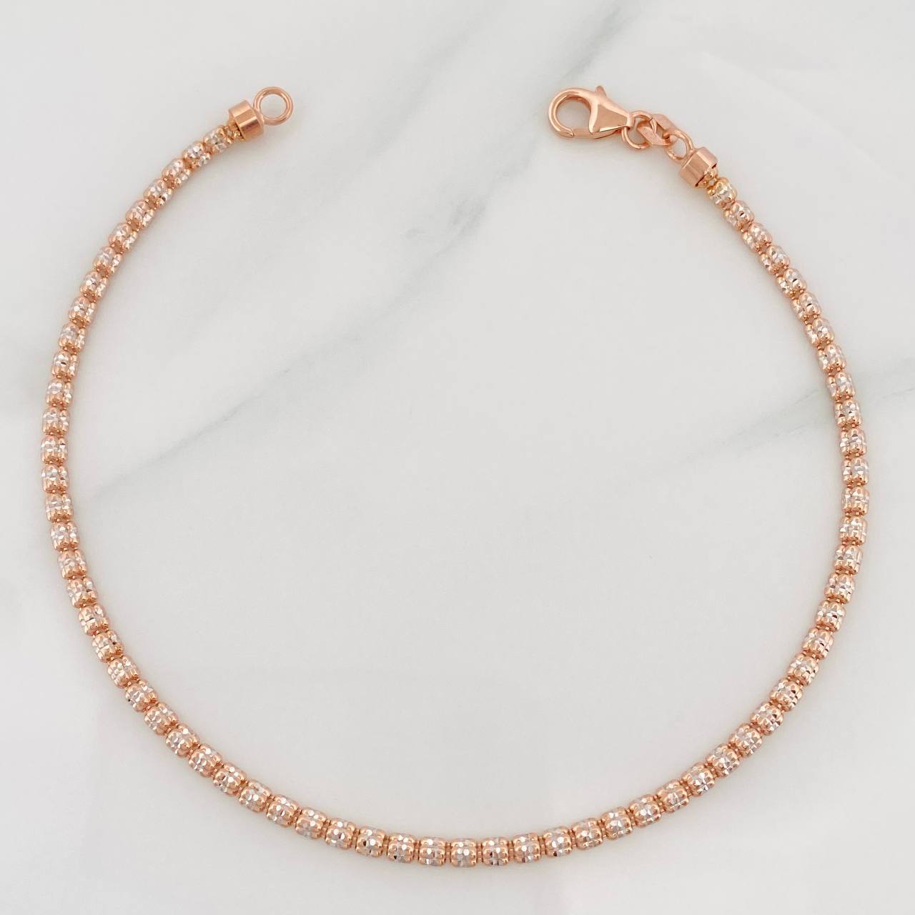 Pulso Ice 4.5g / 7 3/4 in / 2.5mm Dos Oros Blanco Rosa 18K