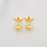 Stud Earrings Leaves Dotted 0.85g / in / 7.4mm Yellow Gold 18K