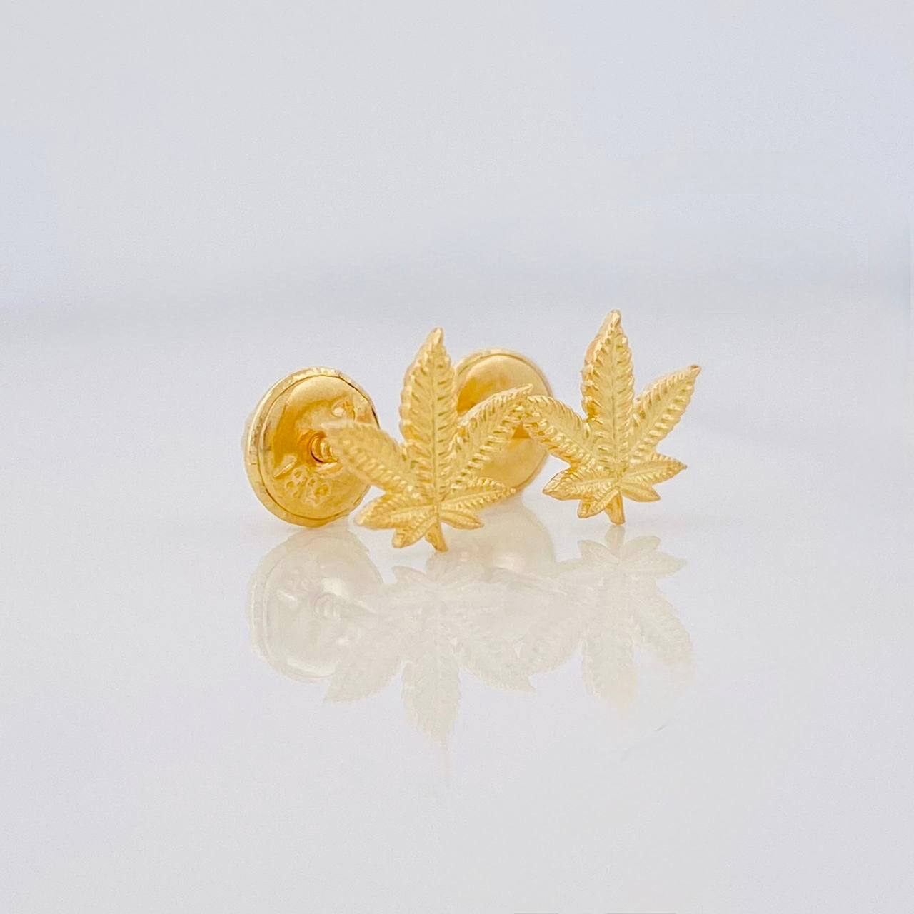 Stud Earrings Leaves Dotted 0.8g / in / 7.6mm Yellow Gold 18K