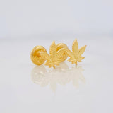 Stud Earrings Leaves Dotted 0.85g / in / 7.4mm Yellow Gold 18K