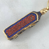 Pendant Blue Label Bottle 12.35gr / 5cm / Blue - Orange Zircons Yellow Gold (Offer) ©