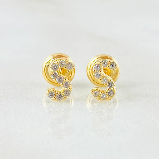 Stud Earrings Letter S 0.75gr / 18K Yellow Gold