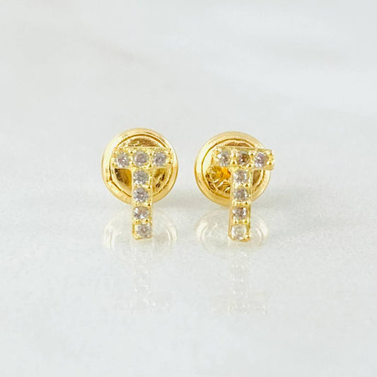 Stud Earrings Letter T 0.65gr / 18K Yellow Gold