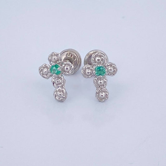 Topos Cruz Rosas Esmeralda 1.05gr / 7mm / Plata 925 %