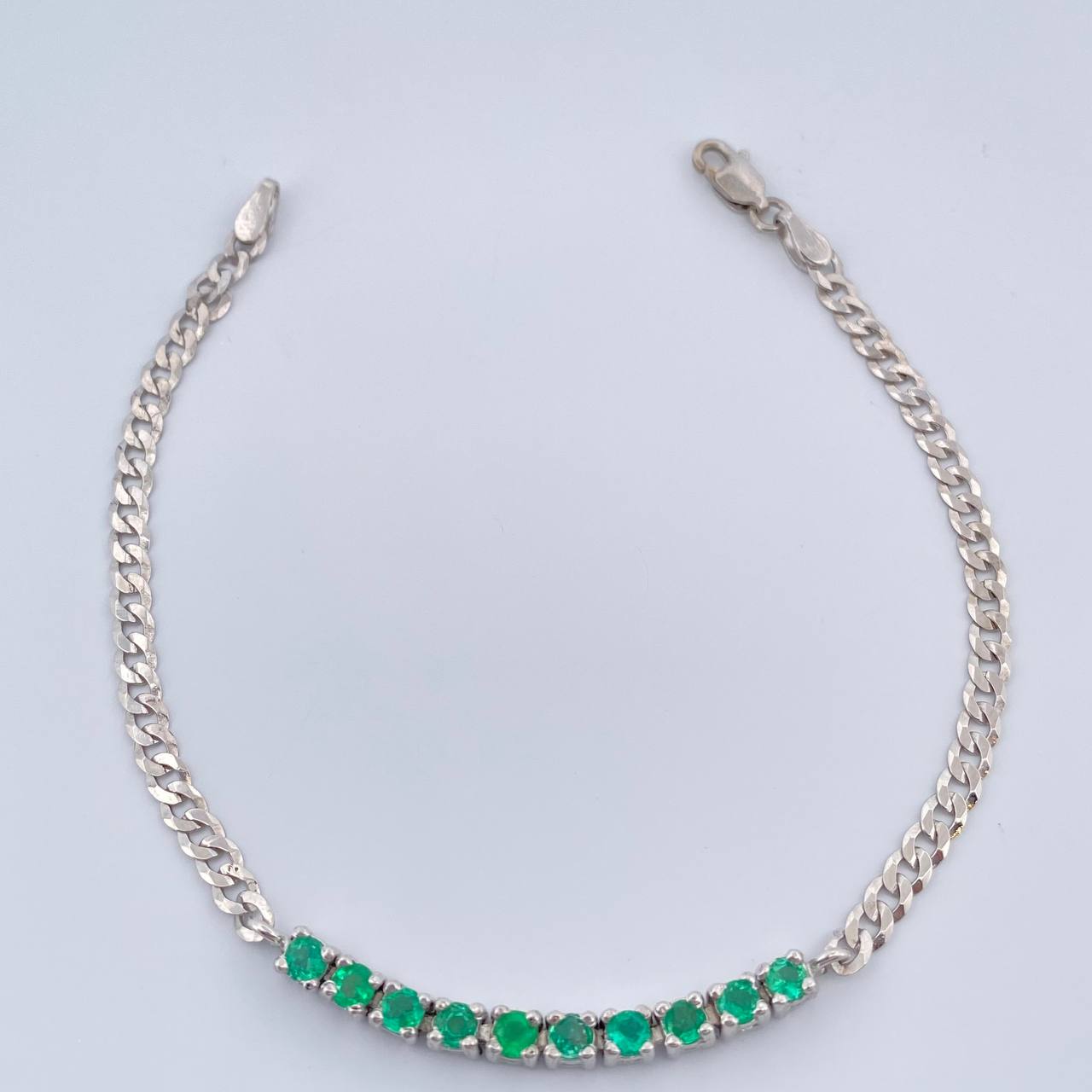 Pulso Tennis Cubano Esmeralda 4gr / 7 1/4 in / 3.32mm Plata 925 %