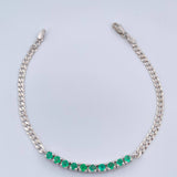 Pulso Tennis Cubano Esmeralda 4.05gr / 7 1/4 in / 3.4mm Plata 925 %