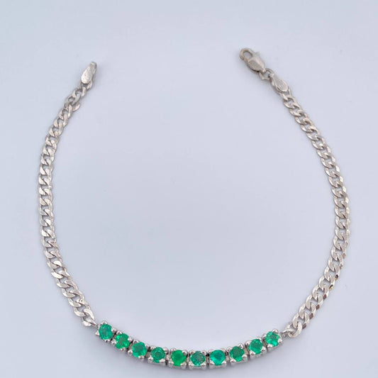 Pulso Tennis Cubano Esmeralda 4gr / 7 1/4 in / 3.32mm Plata 925 %
