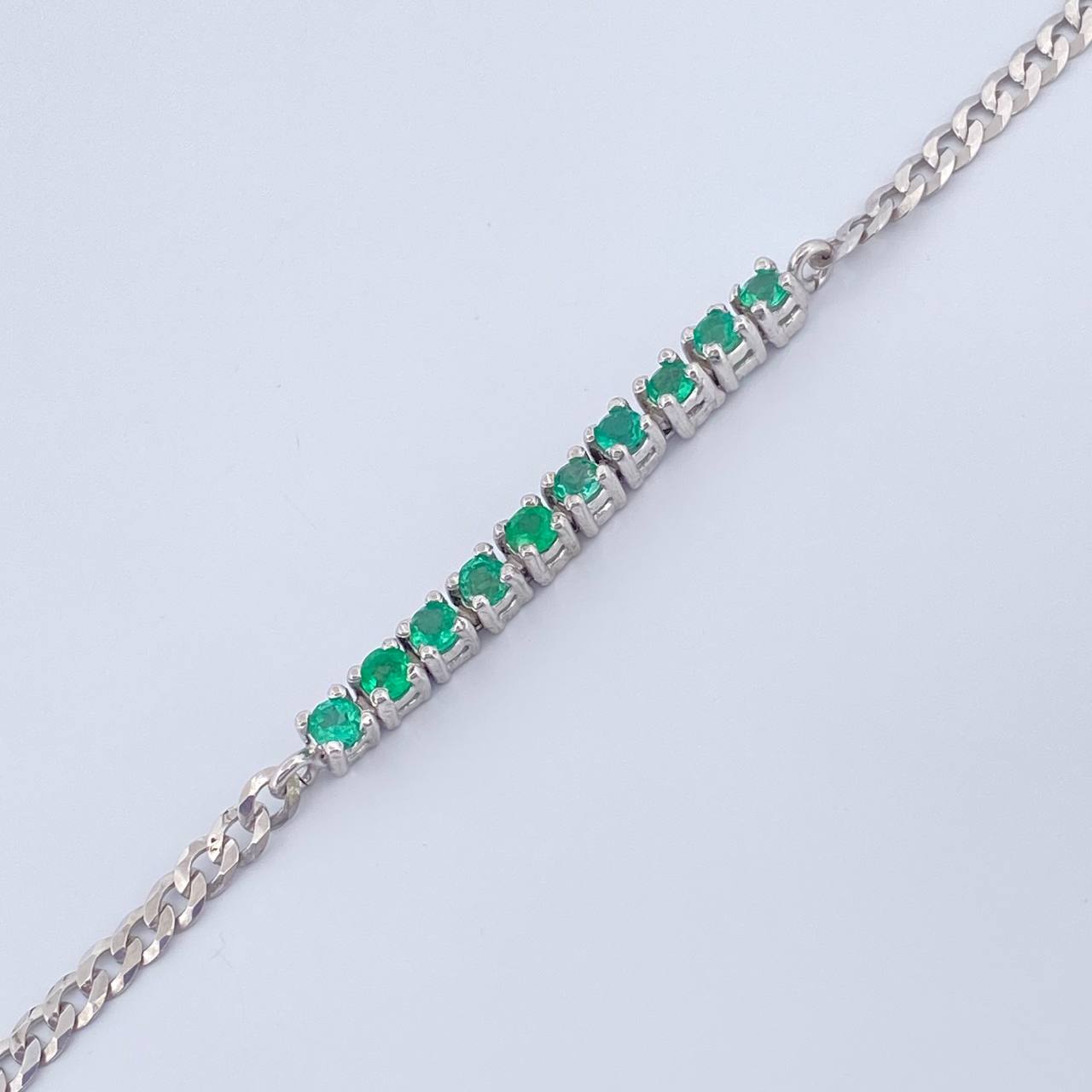 Pulso Tennis Cubano Esmeralda 4.05gr / 7 1/4 in / 3.4mm Plata 925 %