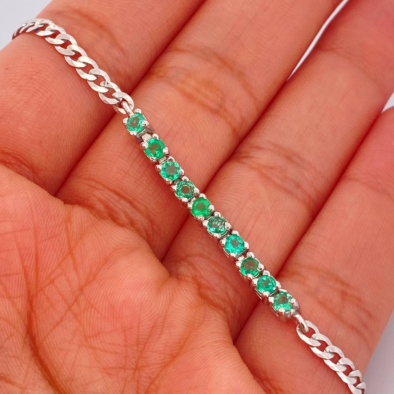 Pulso Tennis Cubano Esmeralda 4.05gr / 7 1/4 in / 3.4mm Plata 925 %