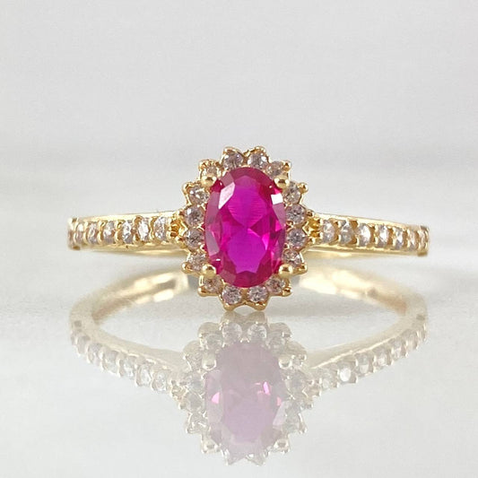 Anillo Solitario Halo Ovalo 2.35gr / T7 3/4 / Oro 18K ©