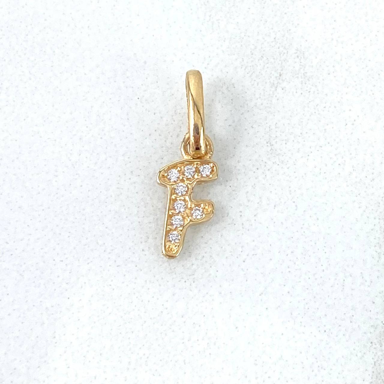 Dije Letra F Silueta 0.35gr / 1.6cm / Circones Blancos Oro Amarillo 18K ©
