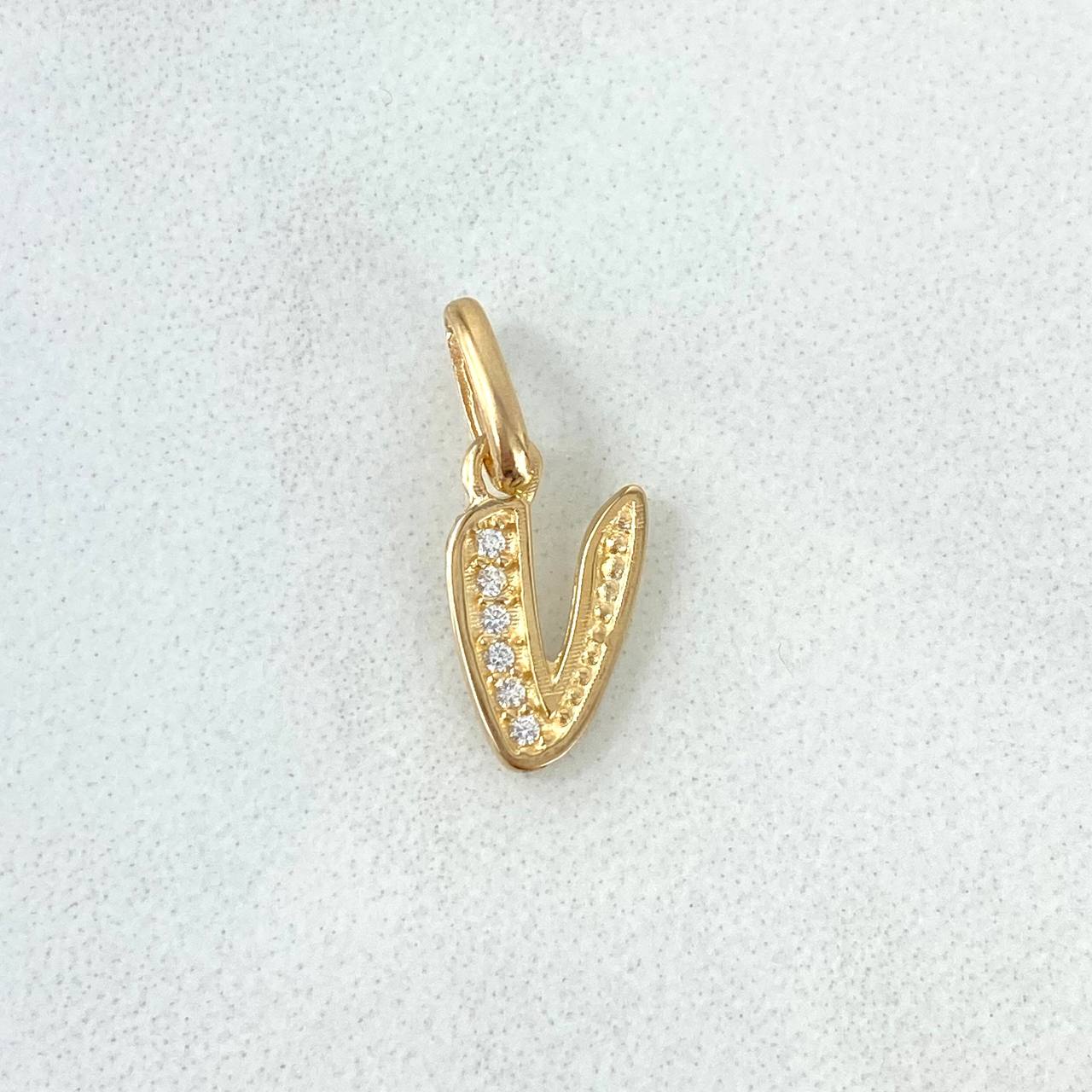 Pendant Letter V Italic 0.7gr / 1.7cm / White Zircons 18K Yellow Gold