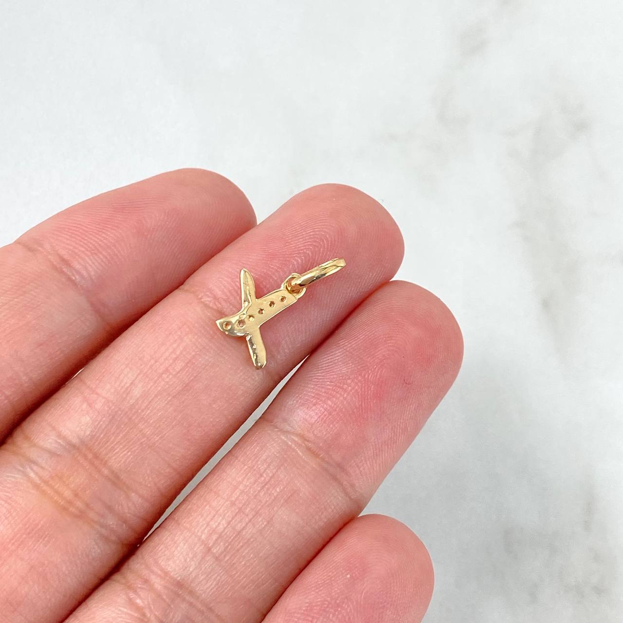 Pendant Letter X Silhouette 0.55gr / 1.6cm / White Zircons Yellow Gold