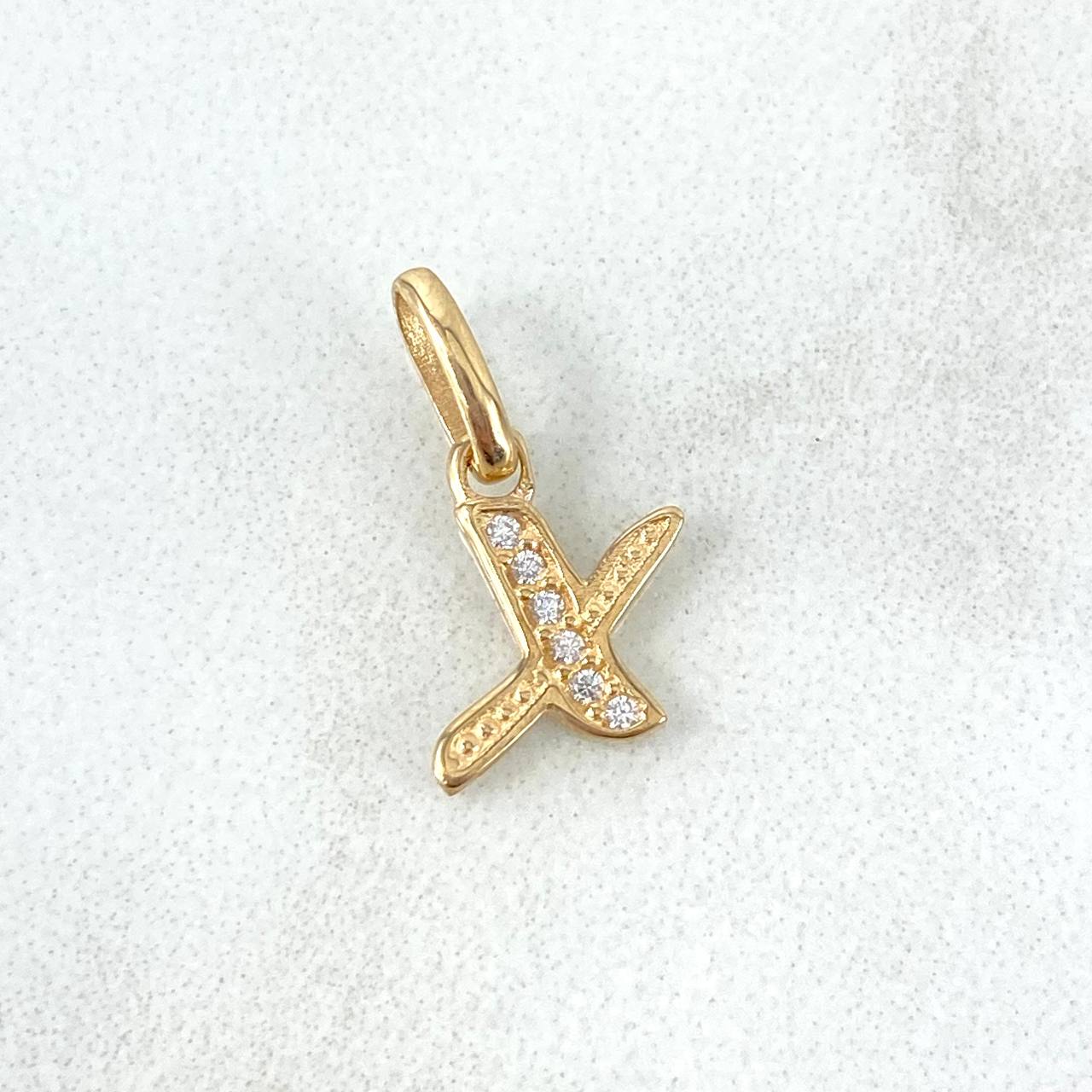 Pendant Letter X Silhouette 0.55gr / 1.6cm / White Zircons Yellow Gold