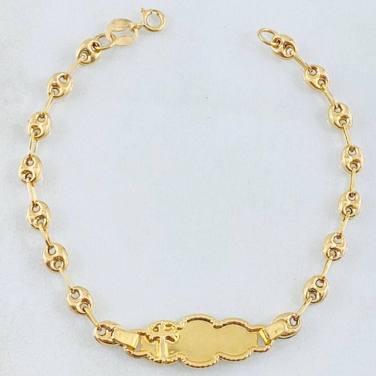 Pulso Bebé GC Placa Nube Cruz 1.85gr / 5 3/4 in / 3.6mm Oro Amarillo 18K