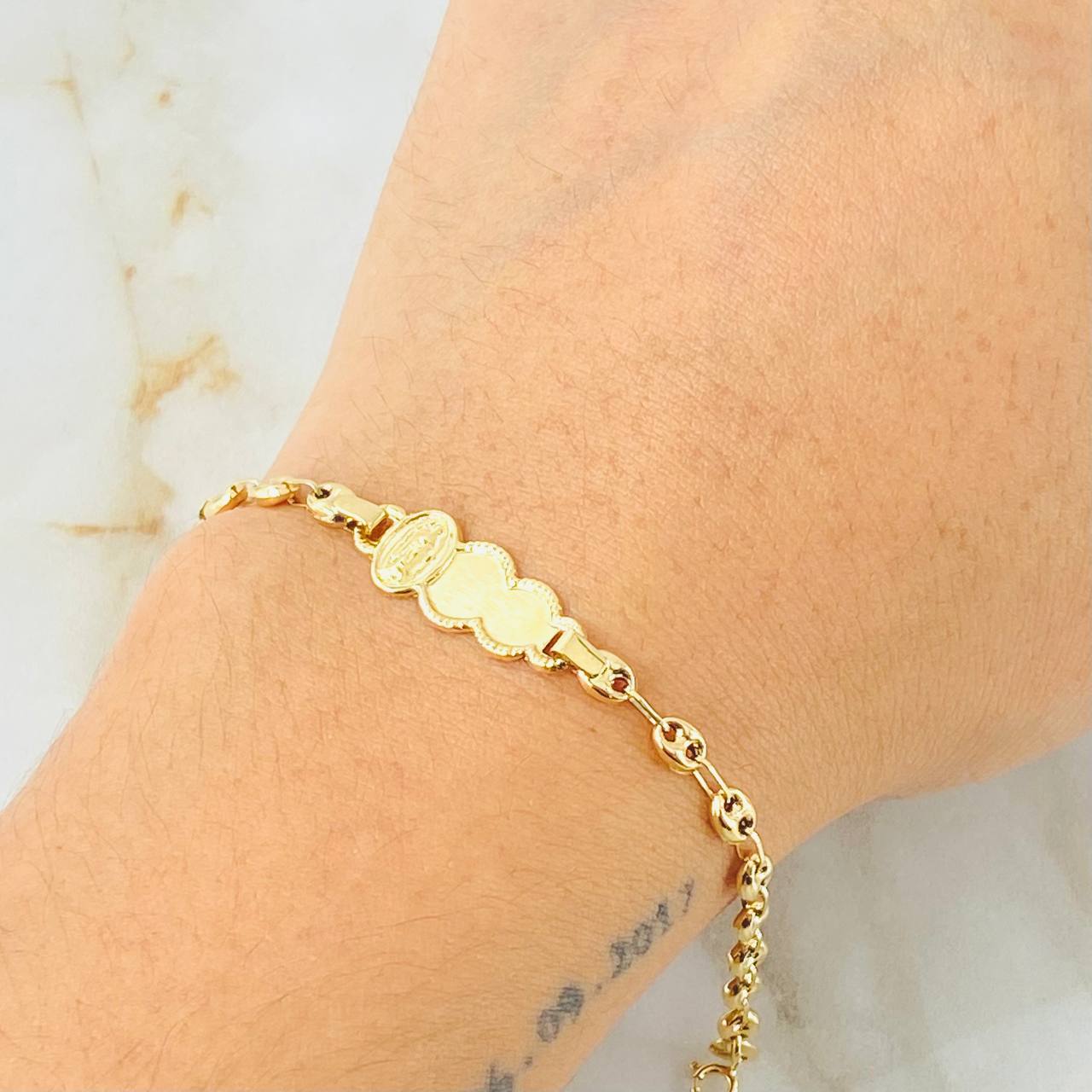 Bracelet Baby Gc Virgin Guadalupe Cloud Bordered 1.85gr / 5 1/2 in / 3.5mm Yellow Gold 18K ©
