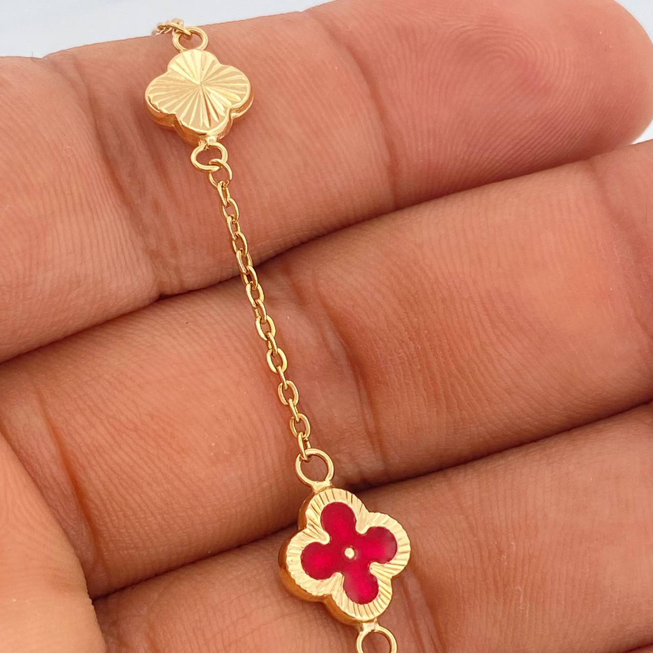 Pulso Trebol Aro Seguido 3.45gr / 7 1/2 in / 1mm Oro Amarillo 18K %