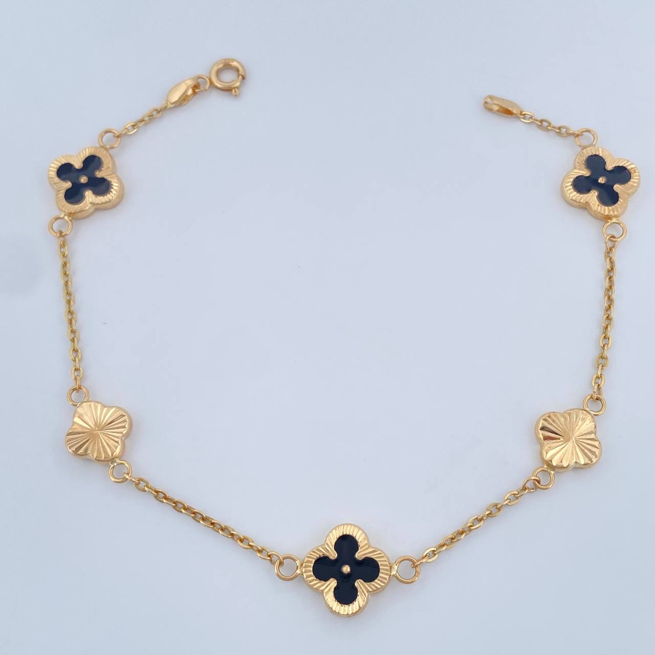 Pulso Trebol Aro Seguido 3.5gr / 7 1/4 in / 1mm Oro Amarillo 18K %
