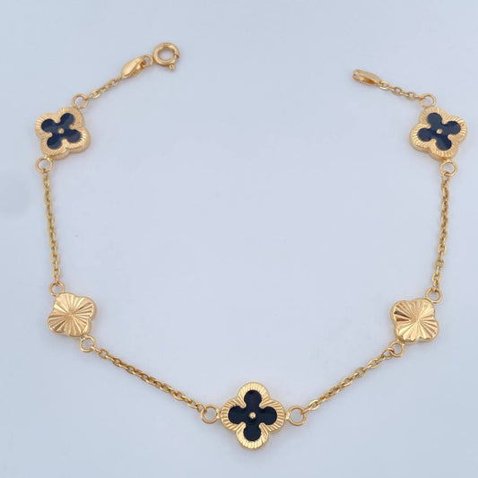Pulso Trebol Aro Seguido 3.5gr / 7 1/4 in / 1mm Oro Amarillo 18K %