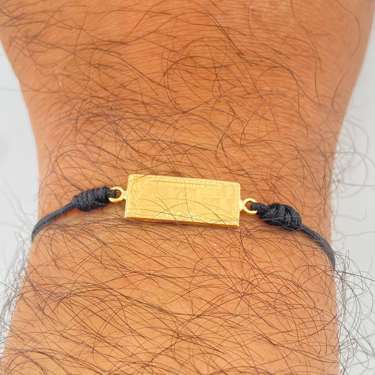 Pulsera Tejida Negra Billete Dólar 1.45gr / Oro Amarillo 18K %