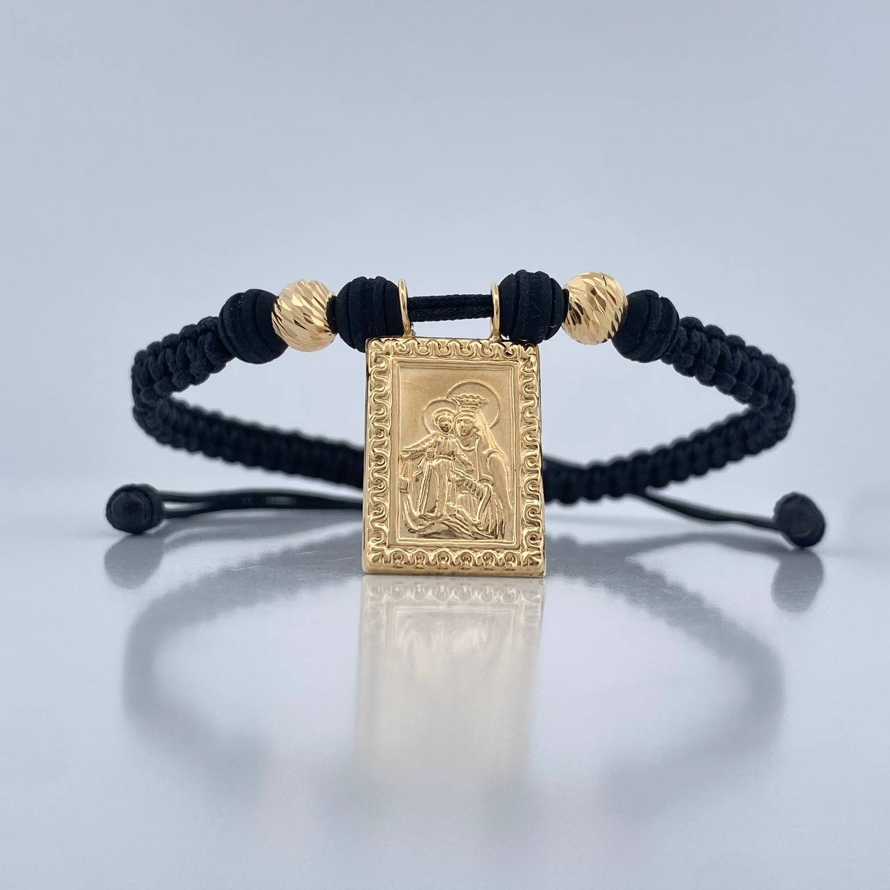 Black Woven Bracelet Virgin of Carmen 2.15gr / 18K Yellow Gold %