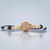 Pulsera Tejida Negra Pantera 6.05gr / Dos Oros Amarillo Blanco 18K %
